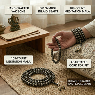 Boudha Yak Bone Om 108-Bead Prayer Mala