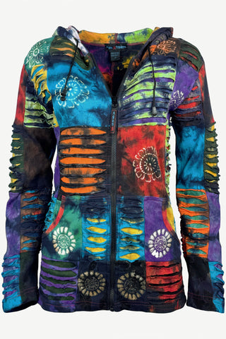 338 RJ Tie Dye Knit Cotton Razor Cut Patched Hoodie Sweatshirts Jacket - Agan Traders, RJ338_Multi