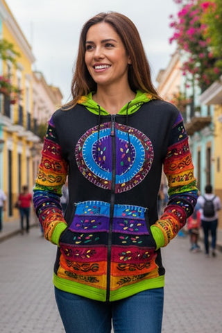 Rajbiraj Rib Cotton Rainbow Painted Peace Hoodie
