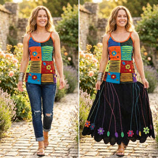 Lokpa Knit Cotton Patchwork Razor-Cut Tank Top