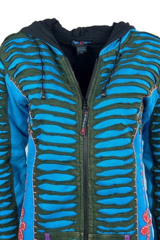 Nepal Knit Cotton Embroidered Bohemian Long Insulated Jacket Coat - Agan Traders, Turquoise