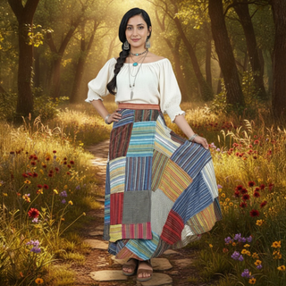 Bajura Patchwork Knit Cotton Maxi Wrap Skirt