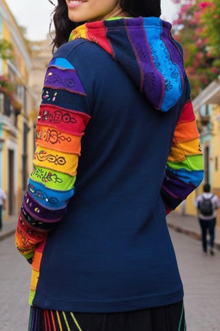 Rajbiraj Rib Cotton Rainbow Painted Peace Hoodie