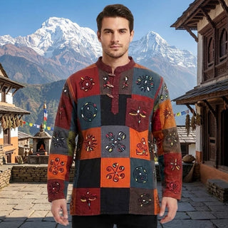 Gulariya Men's Heavy Cotton Patchwork Henley
