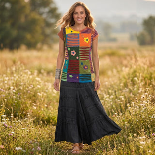 Arun Knit Cotton Razor-Cut Embroidered Blouse