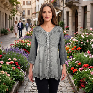 Kalaiya Rayon Gothic Sheer Lace-Sleeve Blouse