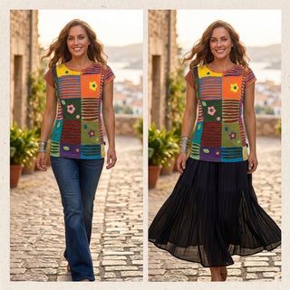 Arun Knit Cotton Razor-Cut Embroidered Blouse