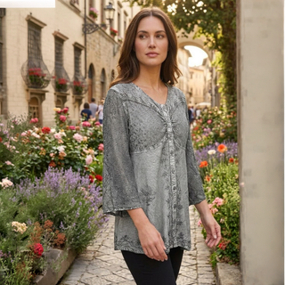 Kalaiya Rayon Gothic Sheer Lace-Sleeve Blouse