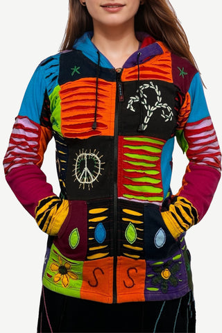 Pharping Rib Cotton Patchwork Razor-Cut Hoodie