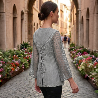 Kalaiya Rayon Gothic Sheer Lace-Sleeve Blouse