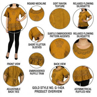 Gokyo Rayon Peasant Ruffle Blouse