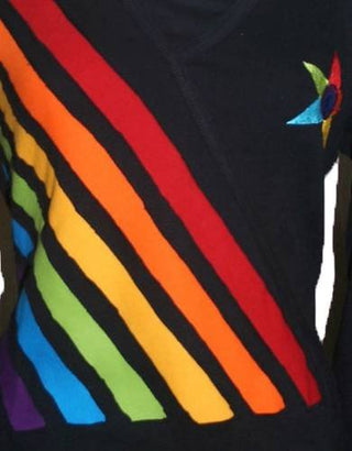 Rib Cotton Rainbow Diagonal Patched Star Boho Gypsy Top Blouse - Agan Traders, Rainbow Multi