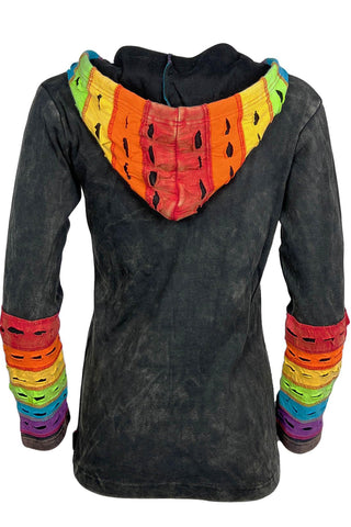 RJ 309 -2 Agan Traders Rainbow Razor Cut Flower Stem Cotton Bohemian Hoodie Jacket - Agan Traders, Multicolor