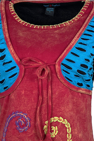 Cotton Funky Front Tie Bohemian Top Blouse - Agan Traders, Red