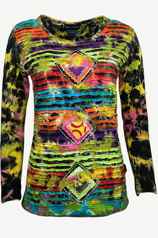Humla Rib Cotton Tie-Dye Patchwork Blouse