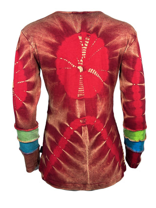 Rib Cotton Tie Dye Embroidered Floral Bohemian Gypsy Top Blouse - Agan Traders, Red