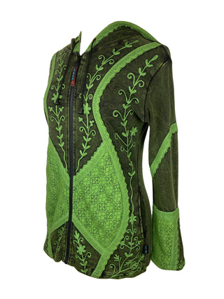 RJ 317 Denim Distressed Bohemian Razor Cut Hoodie Jacket - Agan Traders, Green