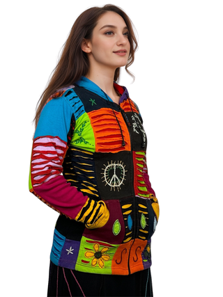 Pharping Rib Cotton Patchwork Razor-Cut Hoodie