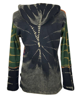 Tie Dye Patchwork Embroidered Floral Hoodie Sweatshirt - Agan Traders, Red Multi