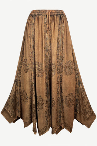 Women's Boho 715 SKT Medieval Flared Hem A Line Embroidered Long Maxi Skirt - Agan Traders, Rust