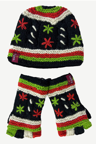 Lubhu Lambswool Cable Knit Skull Cap & Mittens