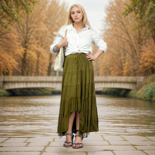 Sauraha Medieval Tiered Rayon Crepe Maxi Skirt