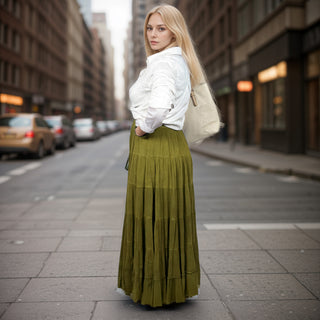Sauraha Medieval Tiered Rayon Crepe Maxi Skirt