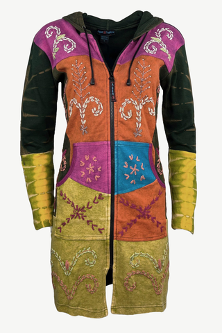 Kankai Rib Cotton Embroidered Patch Long Hoodie