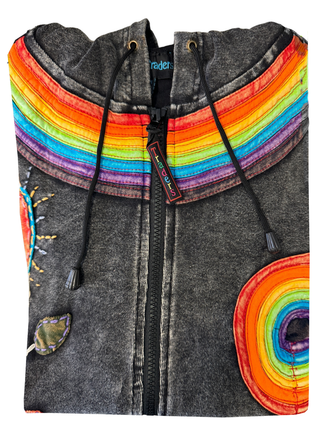Kangtega Rib Cotton Rainbow Distressed Denim Hoodie