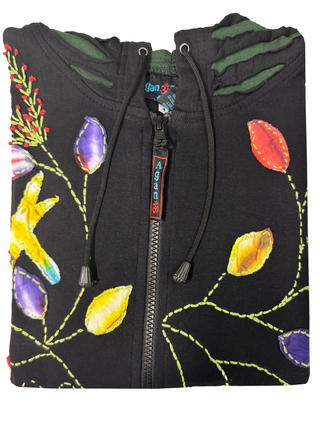 Ulleri Rib Cotton Flower Patch Fleece-Lined Hoodie