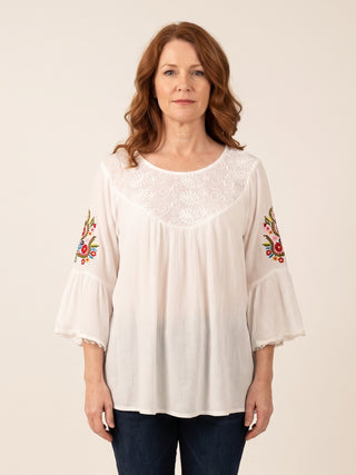 Manthali Rayon Crepe Medieval Bell-Sleeve Lace Tunic