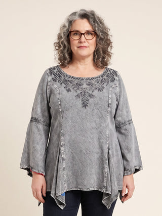 Khokana Rayon Asymmetrical Handkerchief-Hem Blouse