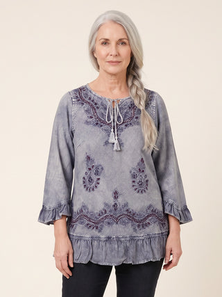 Mardi Rayon Embroidered Ruffle Blouse