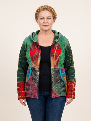 Rasuwa Rib Cotton Tie-Dye Patchwork Hoodie