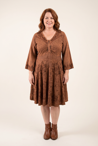 Bungamati Rayon Bell-Sleeve Embroidered Dress