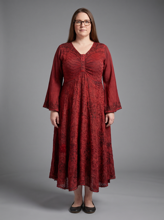 Khotang Rayon Crepe Butterfly Bell-Sleeve Midi Dress