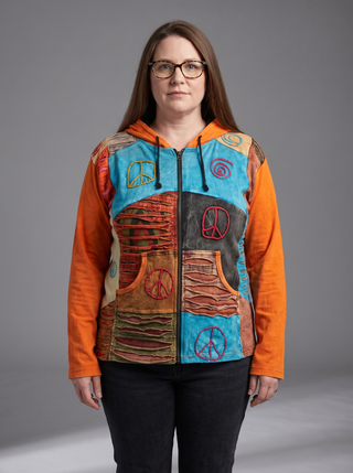 Nayapul Rib Cotton Ponytail Patchwork Fleece Hoodie