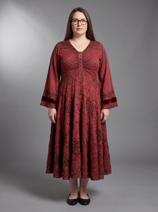 Khotang Rayon Crepe Butterfly Bell-Sleeve Midi Dress