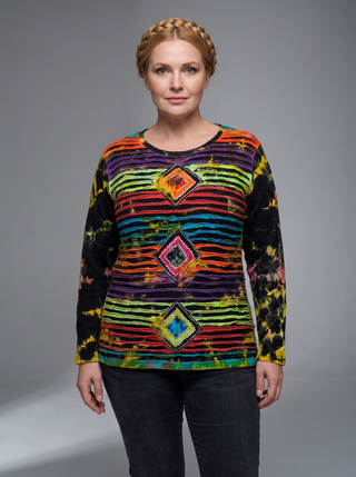 Simikot Rib Cotton Distressed Tie-Dye Razor-Cut Top
