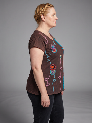 Sindhupalchok Striped Flower Rib Cotton Top