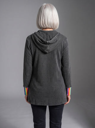 Kangtega Rib Cotton Rainbow Distressed Denim Hoodie