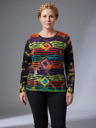 Simikot Rib Cotton Distressed Tie-Dye Razor-Cut Top