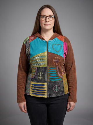 Nayapul Rib Cotton Ponytail Patchwork Fleece Hoodie
