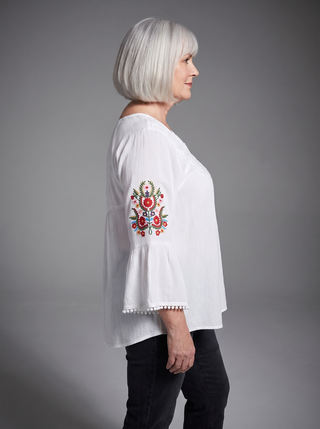 Sundarijal Rayon Crepe Bell-Sleeve Embroidered Blouse