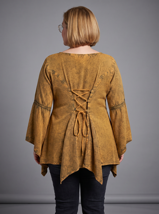 Khokana Rayon Asymmetrical Handkerchief-Hem Blouse