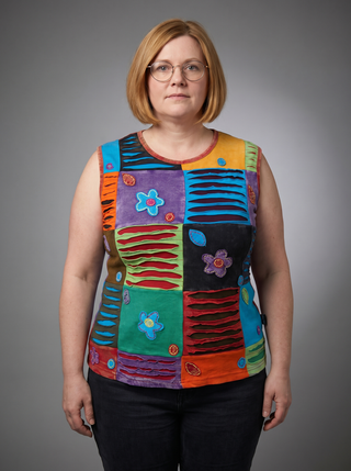 Ratu Rib Cotton Embroidered Patch Cap-Sleeve Blouse