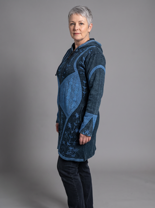 Lahan Rib Cotton Patchwork Embroidered Hoodie