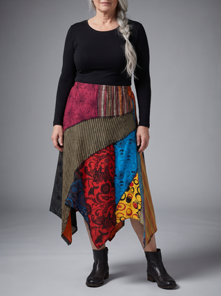 Ghalekharka Knit Cotton Tribal Asymmetrical Patch Skirt
