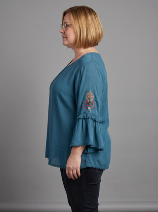 Sundarijal Rayon Crepe Bell-Sleeve Embroidered Blouse