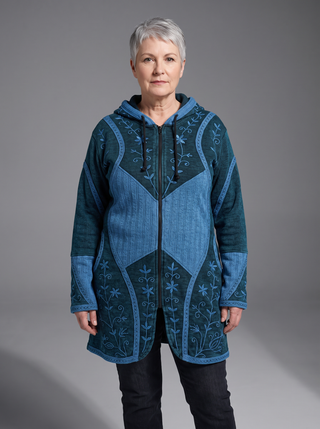 Lahan Rib Cotton Patchwork Embroidered Hoodie